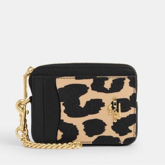 NWT Coach Outlet Zip Card Case Leopard Print - Picture 1 of 5